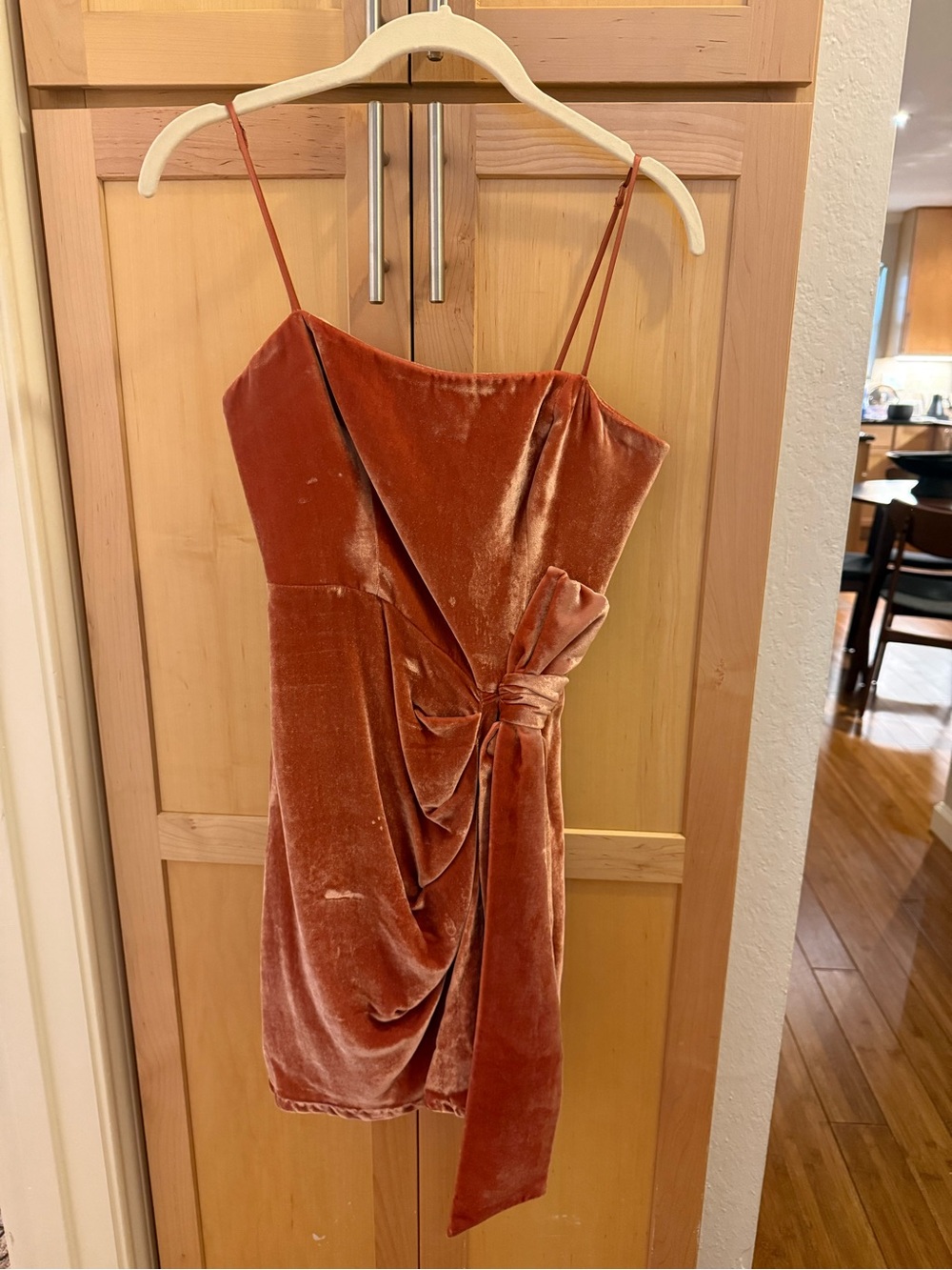 cinq a sept Rust Velvet Draped Mini Dress